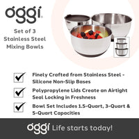 OGGI Stainless Steel Bowls w/lids Set/3