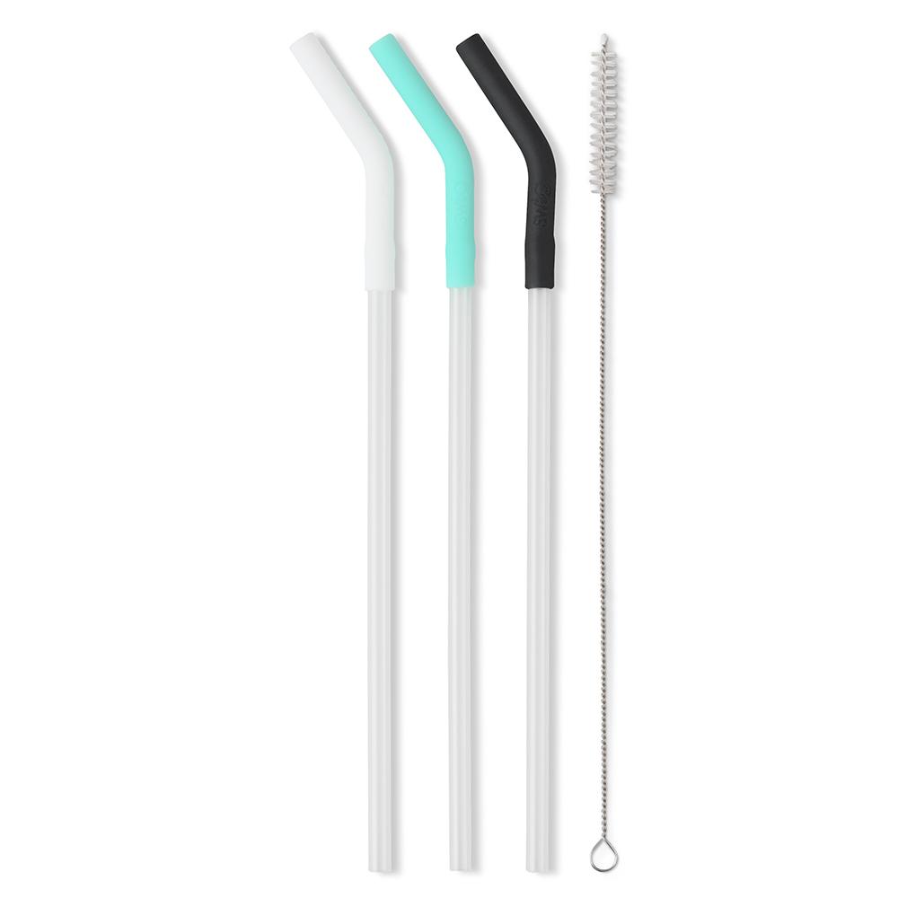 White/Aqua/Black reusable Straw Set