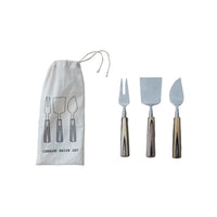 Stainless Steel Cheese Servers w/ Mango Wood Handles, Set of 3 in Bag