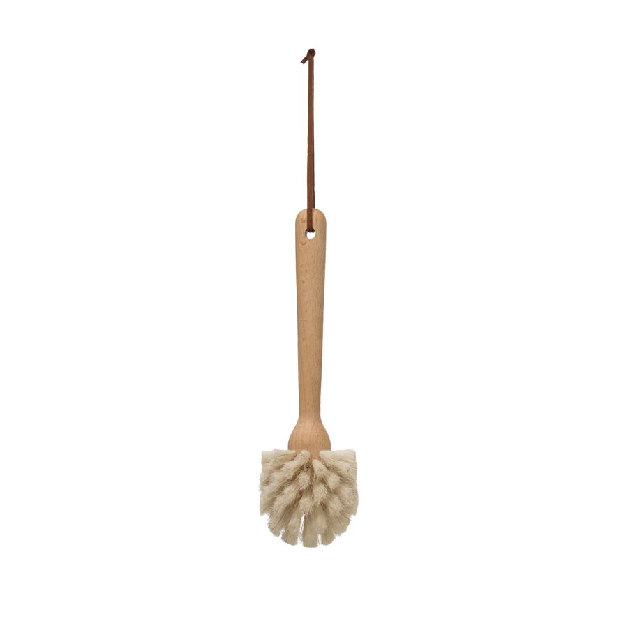 Beech Wood Dish Brush with Leather Strap