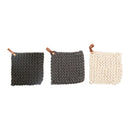 Cotton Crochet Pot Holders w/ Leather Loop x2