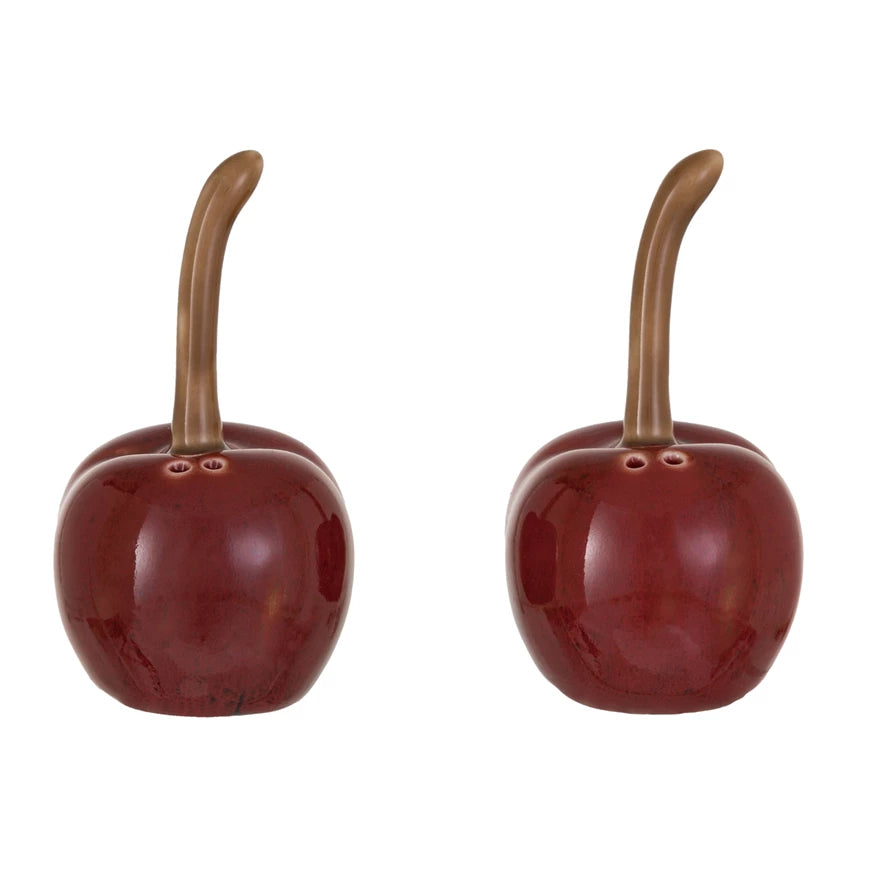 Stoneware Cherry Shaped Salt & Pepper Shakers, Set of 2