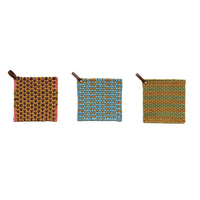 Cotton Crochet Pot Holders w/ Leather Loop x3