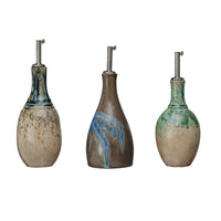 10 oz. Stoneware Oil Cruet, 3 Styles (Each One Will Vary)