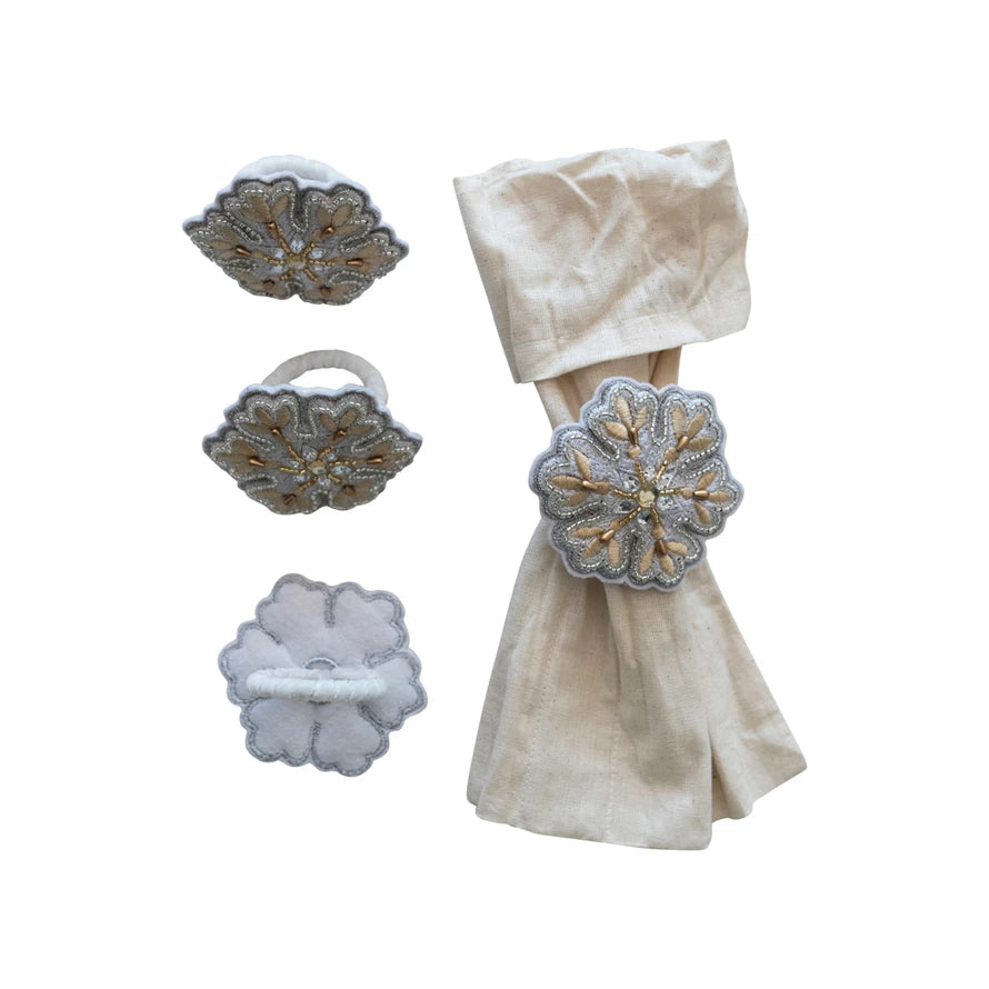 Wool Felt Snowflake Napkin Rings Set/4