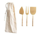 Stainless Cheese Knives in Bag Rattan Handles