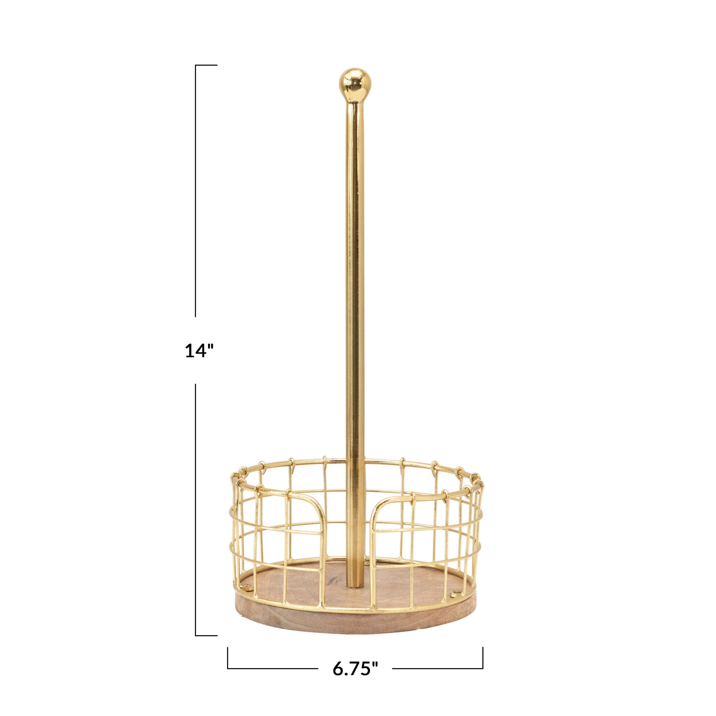 Metal and Wood Paper Towel Holder with Basket Base