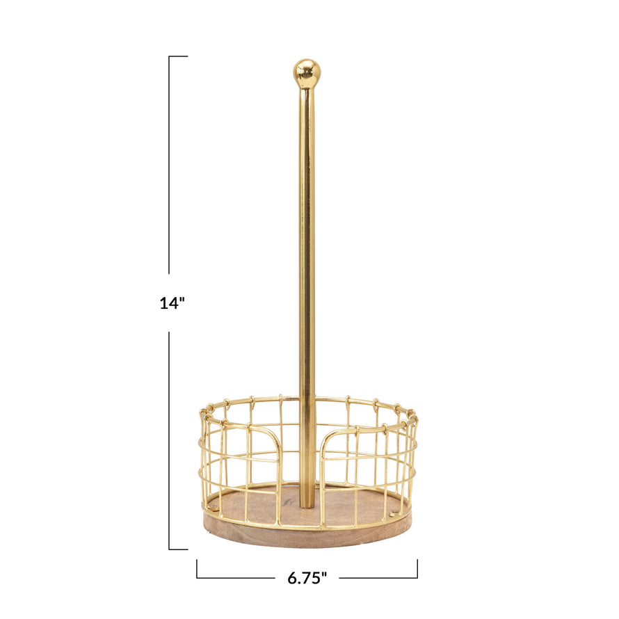 Metal and Wood Paper Towel Holder with Basket Base