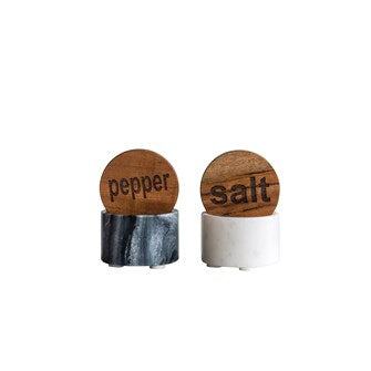 Marble salt & Pepper Containers w/Wood Lid